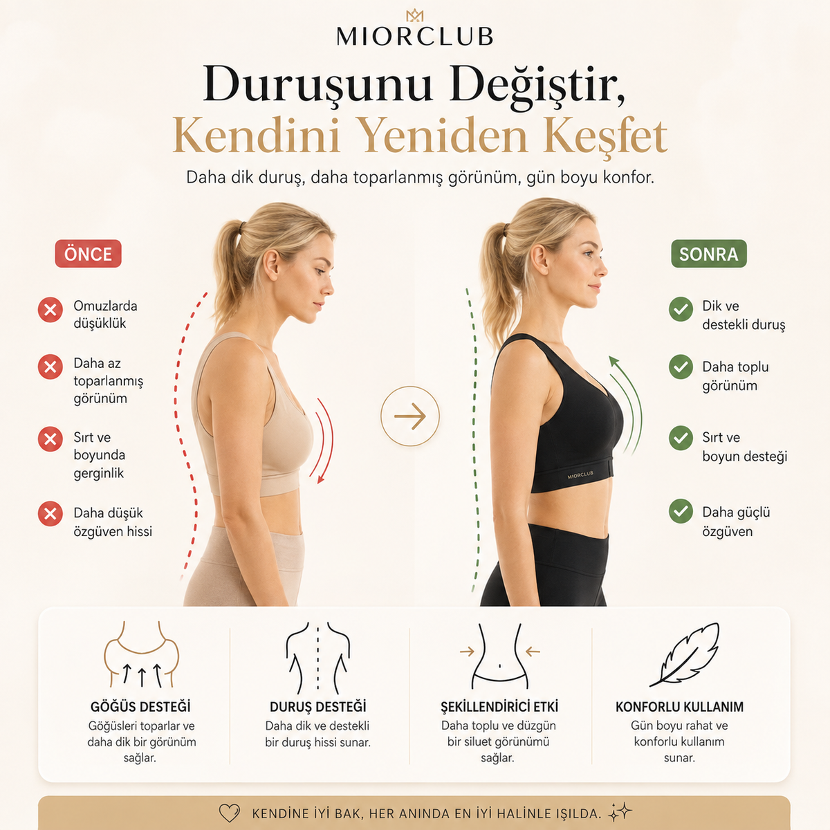 MiorClub Dik Duruş Destekleyici Toparlayıcı Sütyen